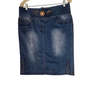Western Style Robi Garcia Women's Sequined Stretch Denim Skirt